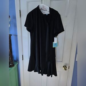 Black Short Sleeve Dress with Tie Neck